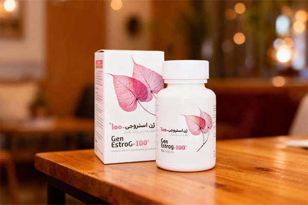 کپسول ژن استروجی 100 بهستان بهداشت روی میز چوبی