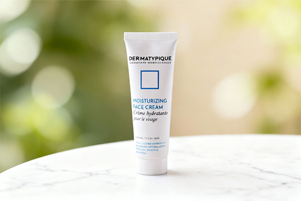 تصویر کرم آبرسان پوست خشک درماتیپیک روی سطح مرمر سفید