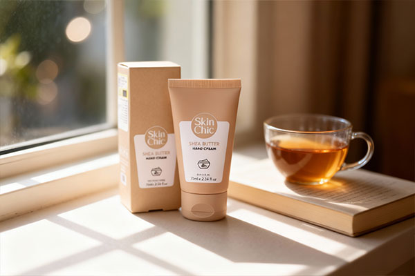 کرم دست خشک شی باتر اسکین شیک در محیط دنج داخلی