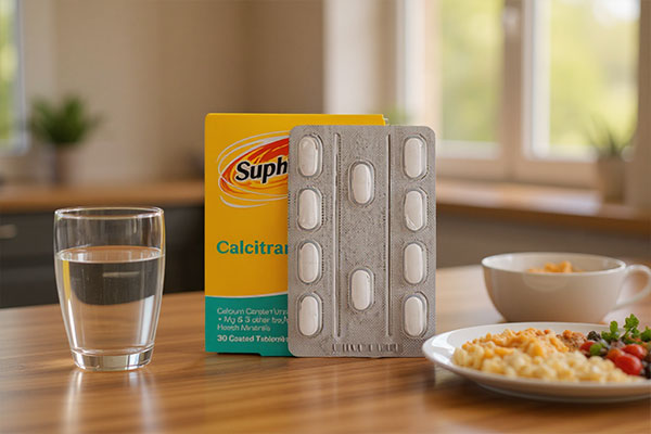 قرص کلسیترا سوپرابیون کنار صبحانه سالم