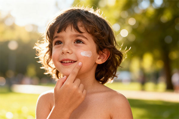 کودک در حال استفاده از کرم ضد آفتاب کودکان سان سیف در پارک