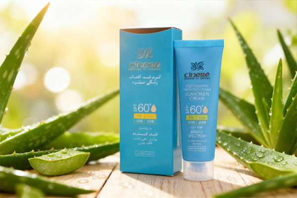 نمای نزدیک از کرم ضد آفتاب رنگی SPF60 سینره مناسب پوست چرب