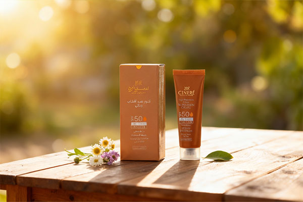 کرم ضد آفتاب رنگی SPF50 سینره در کنار عناصر طبیعی