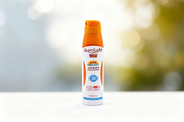 اسپری ضد آفتاب کودکان SPF30 سان سیف روی سطح سفید