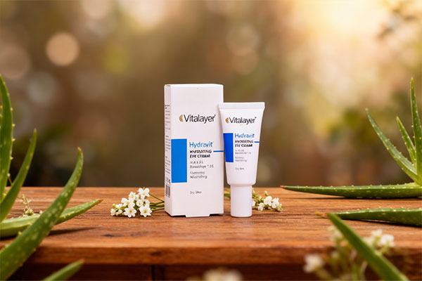کرم آبرسان دور چشم ویتالیر در کنار عناصر طبیعی مراقبت از پوست