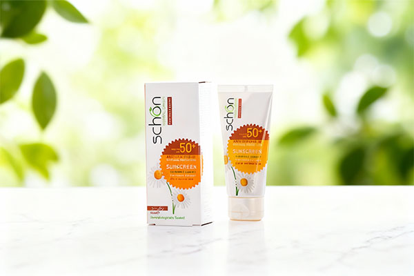 کرم ضد آفتاب SPF50 پوست خشک شون روی سطح مرمر سفید
