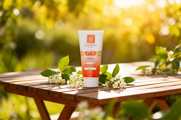 کرم ضد آفتاب مای SPF60 رنگی پوست خشک در کنار عناصر طبیعی