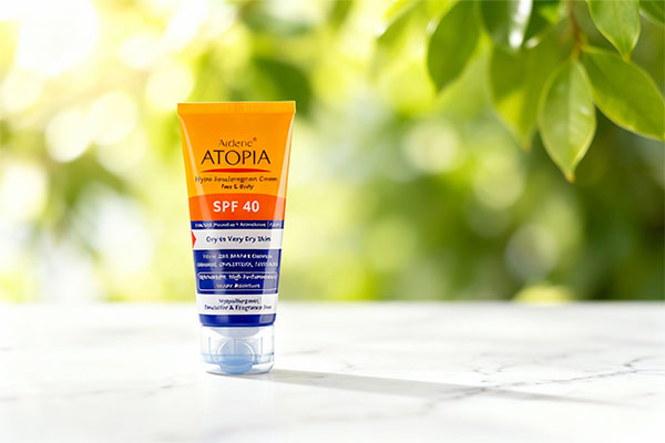 ضد آفتاب پوست خشک آتوپیا آردن SPF40 روی سطح مرمر سفید