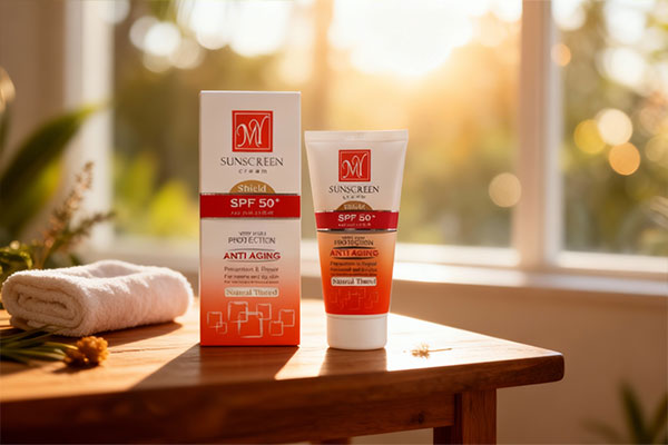 کرم ضد آفتاب مای 50 رنگی پوست خشک در کنار وسایل مراقبت از پوست