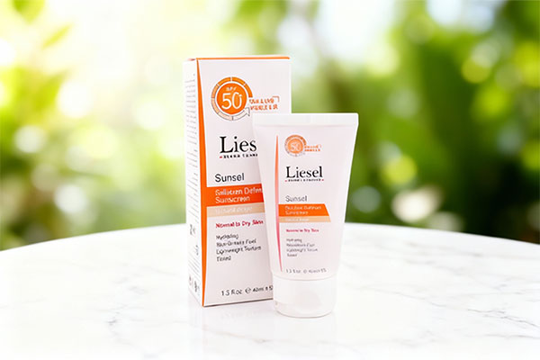 ضد آفتاب پوست خشک سانسل لایسل SPF50 روی سطح مرمر سفید