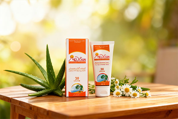 کرم ضد آفتاب SPF30 مدیسان در کنار مواد طبیعی مراقبت از پوست