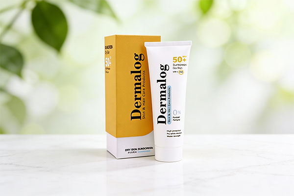 کرم ضد آفتاب پوست خشک SPF50 درمالوگ روی سطح سفید