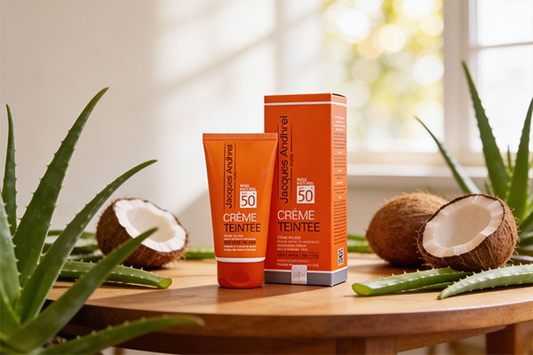 کرم ضد آفتاب پوست خشک ژاک آندرل در کنار عناصر طبیعی مراقبت از پوست