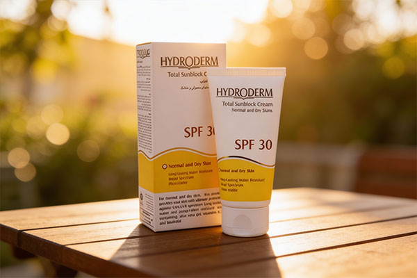 نمای کرم ضد آفتاب هیدرودرم بی رنگ پوست خشک SPF30