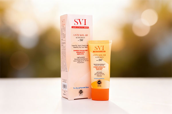 ضد آفتاب بی رنگ پوست خشک اس وی آی روی سطح سفید