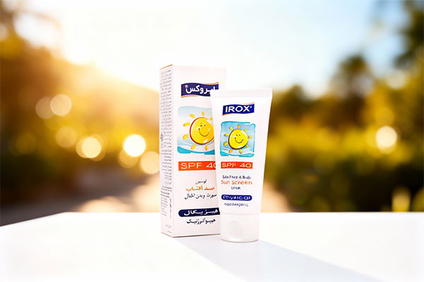 لوسیون ضد آفتاب فیزیکال کودکان SPF40 ایروکس در محیطی روشن