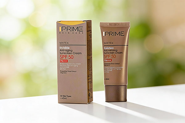 کرم ضد آفتاب جوان کننده پوست SPF50 پریم روی سطح سفید