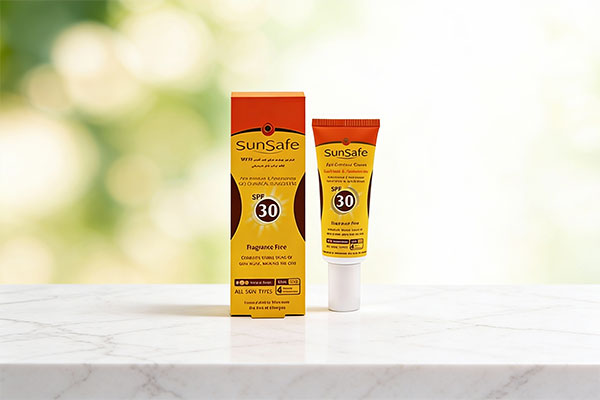 کرم ضد آفتاب دور چشم SPF30 سان سیف روی سطح مرمر سفید