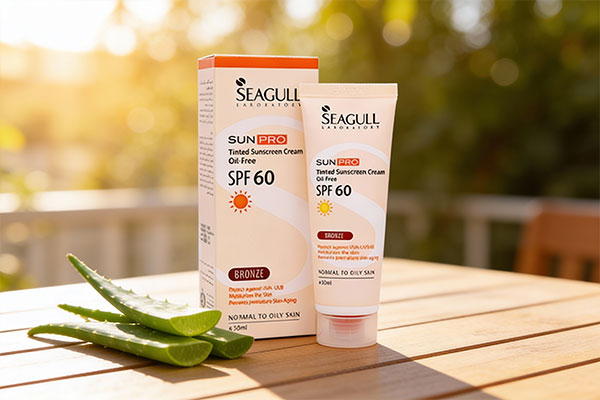 کرم ضد آفتاب پوست چرب سان پرو سی گل SPF60 کنار برگ&zwnj;های آلوئه&zwnj;ورا