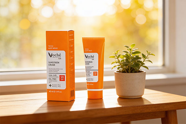 کرم ضد آفتاب رنگی وچه SPF50 پوست چرب کنار گیاه