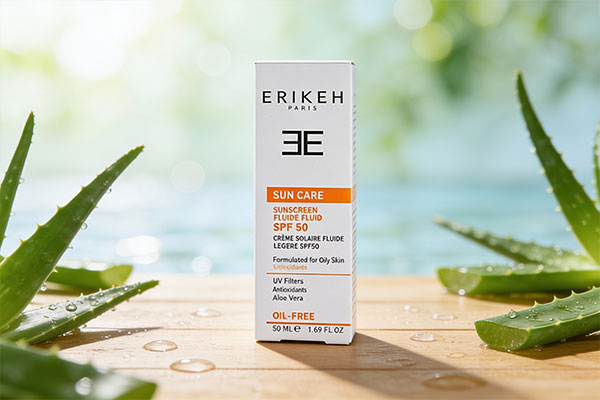 فلوئید ضد آفتاب رنگی پوست چرب SPF50 اریکه روی سطح سفید