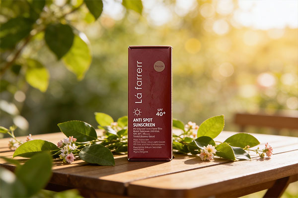 کرم ضد آفتاب لافارر پوست چرب رنگی در کنار عناصر طبیعی