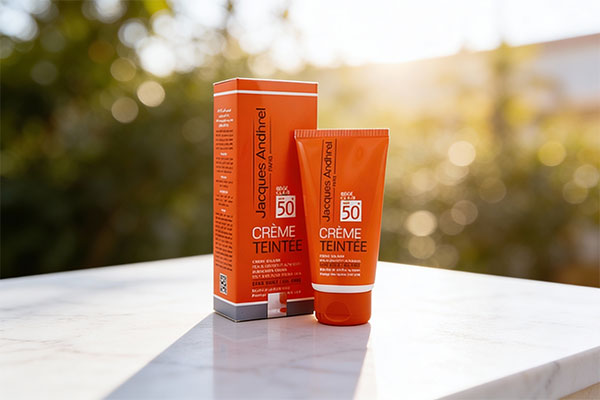 کرم ضد آفتاب پوست چرب ژاک آندرل SPF50 روی سطح مرمر سفید