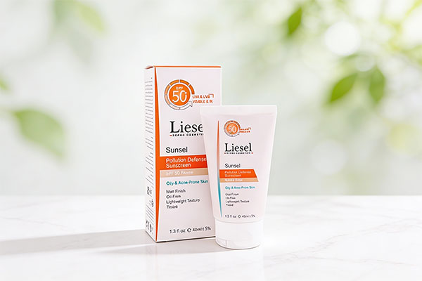 ضد آفتاب پوست چرب سانسل لایسل SPF50 روی سطح مرمر سفید