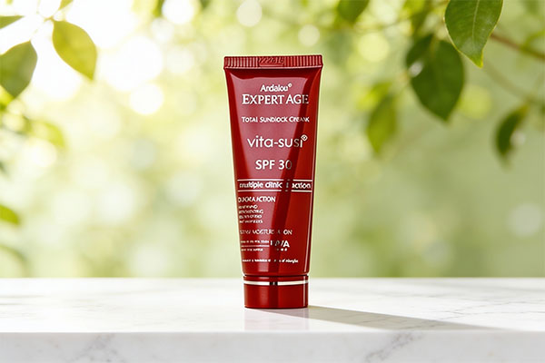 تصویر کرم ضد آفتاب روشن کننده SPF35 اکسپرتیج آردن روی سطح مرمر سفید