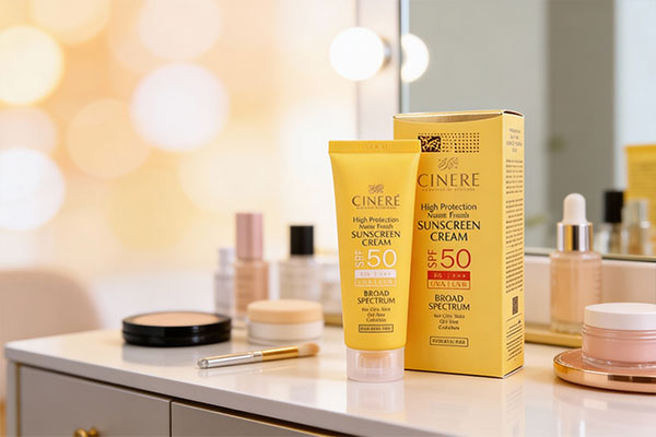 کرم ضد آفتاب بی رنگ SPF50 سینره مات فینیش پوست چرب و مستعد جوش در کنار محصولات مراقبتی