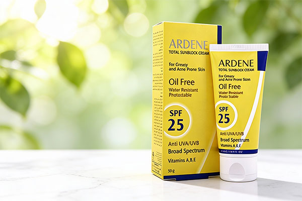 کرم ضد آفتاب پوست چرب آردن SPF25 روی سطح مرمر سفید