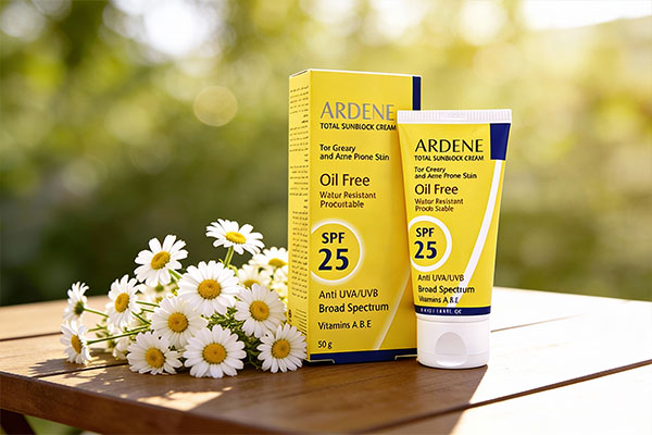 کرم ضد آفتاب آردن فاقد چربی SPF25 کنار گل بابونه