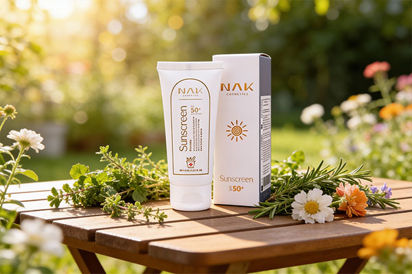 ضد آفتاب ناک پوست چرب SPF50 در کنار گیاهان طبیعی