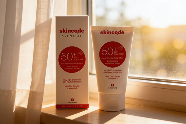 لوسیون ضد آفتاب اسکین کد کنار پنجره آفتابی