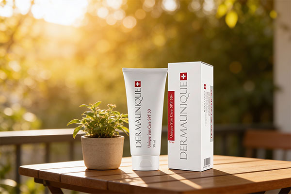 لوسیون ضد آفتاب درمایونیک کنار گیاه خانگی