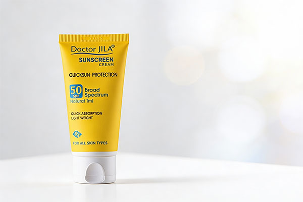کرم ضد آفتاب رنگی SPF50 کوئیک سان پروتکشن دکتر ژیلا روی سطح سفید