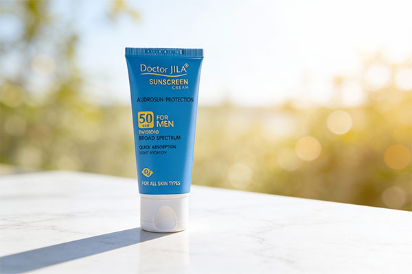 ضد آفتاب مردانه دکتر ژیلا آندروسان پروتکشن SPF50 روی سطح مرمر سفید