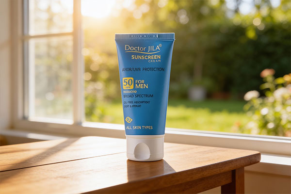 ضد آفتاب دکتر ژیلا آندروسان پروتکشن SPF50 کنار پنجره با نور طبیعی