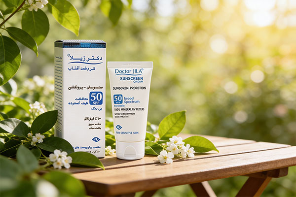 کرم ضد آفتاب بی رنگ دکتر ژیلا سنسوسان در کنار عناصر طبیعی