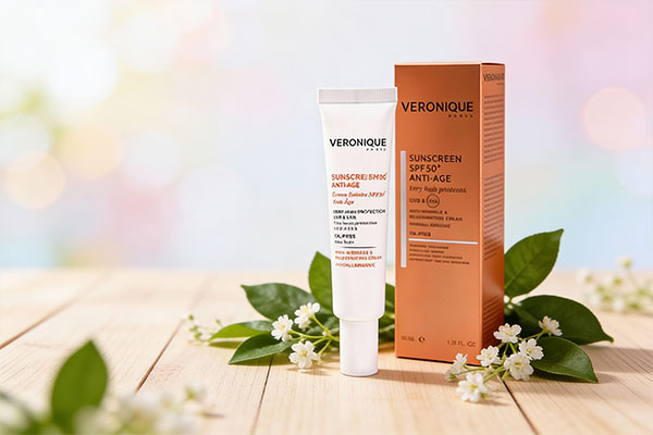 کرم ضد آفتاب و ضد چروک SPF50 ورونیک در کنار عناصر طبیعی