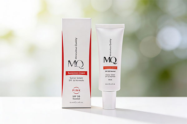 کرم ضد آفتاب نرمال SPF50 ام کیو روی سطح سفید