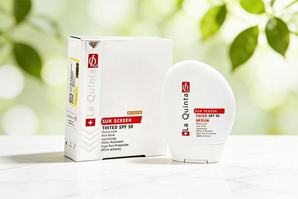 کرم ضد آفتاب رنگی SPF50 لاکویینتا روی سطح مرمر سفید