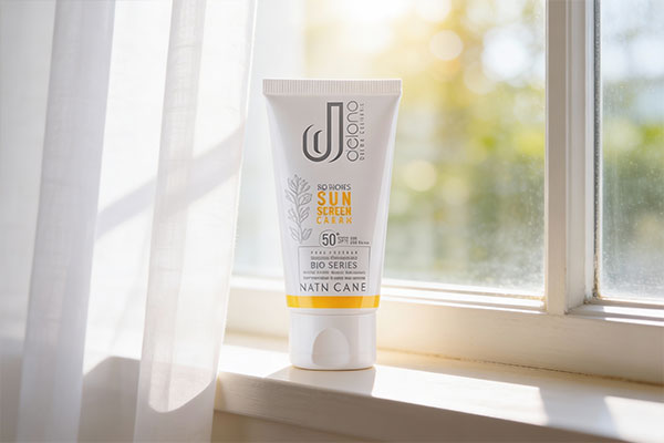 کرم ضد آفتاب و ضد لک دلانو کنار پنجره با نور طبیعی