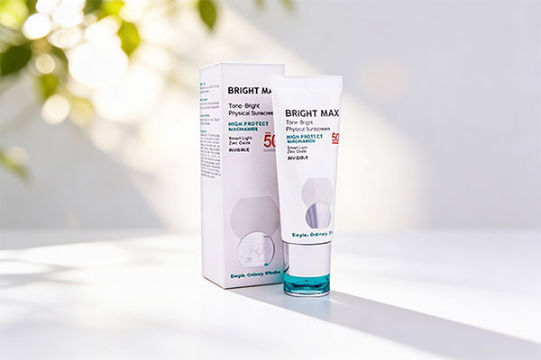 کرم ضد آفتاب فیزیکال تن برایت SPF50 برایت مکس روی سطح سفید
