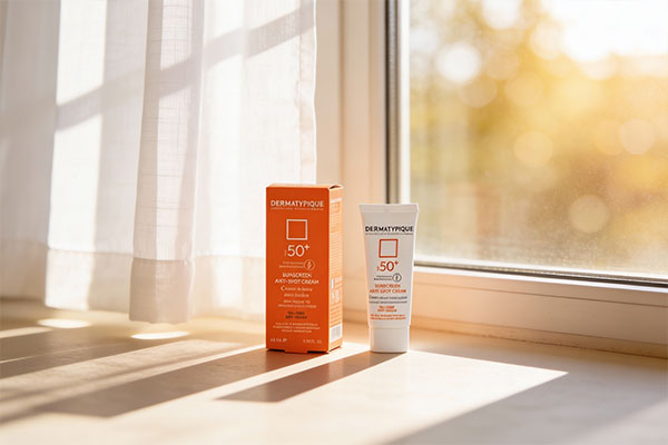 ضد آفتاب ضد لک درماتیپیک SPF50 کنار پنجره آفتابی