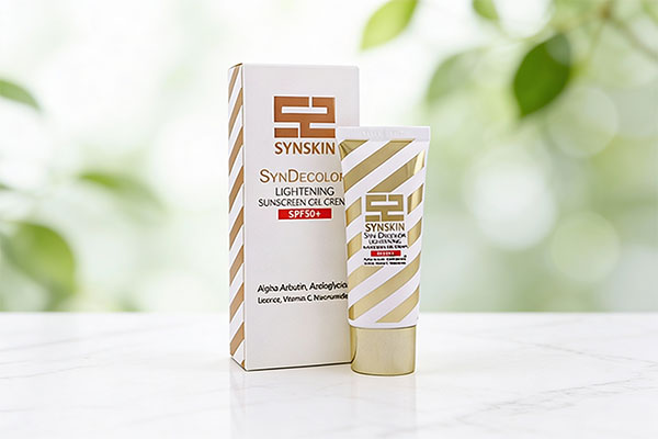 ژل کرم ضد آفتاب روشن کننده SPF50 ساین اسکین روی سطح مرمر سفید