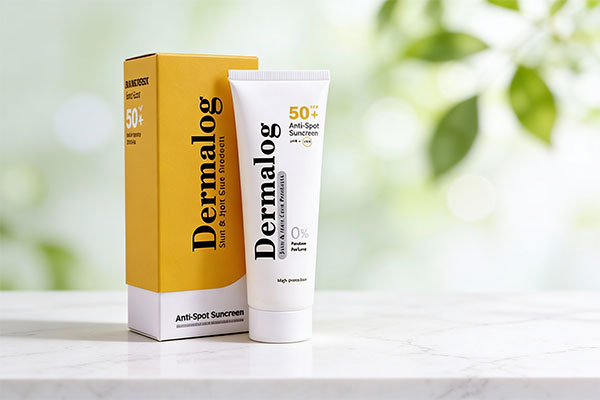 کرم ضد آفتاب و ضد لک SPF50 درمالوگ روی سطح مرمر سفید