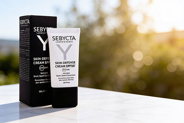 کرم ضد آفتاب ضد چروک و ضد لک SPF50 سبیکتا روی سطح مرمر سفید