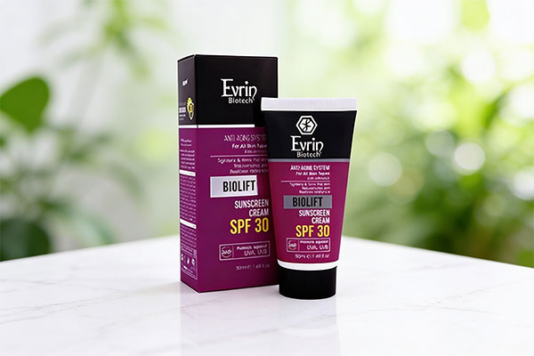 تصویر کرم ضد آفتاب ضد چروک SPF30 بایولیفت اورین روی سطح مرمر سفید