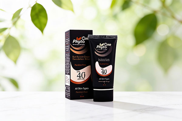 ضد آفتاب کرم پودری پوست چرب فیتو وان روی سطح مرمر سفید